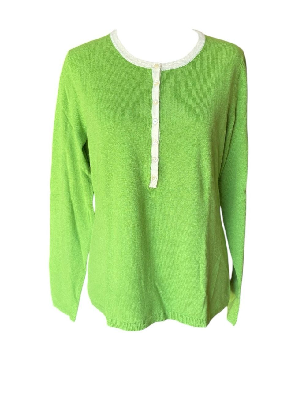 Talbots Henley Sweater Wool Angora Cashmere Blend Womens Medium Lime Green